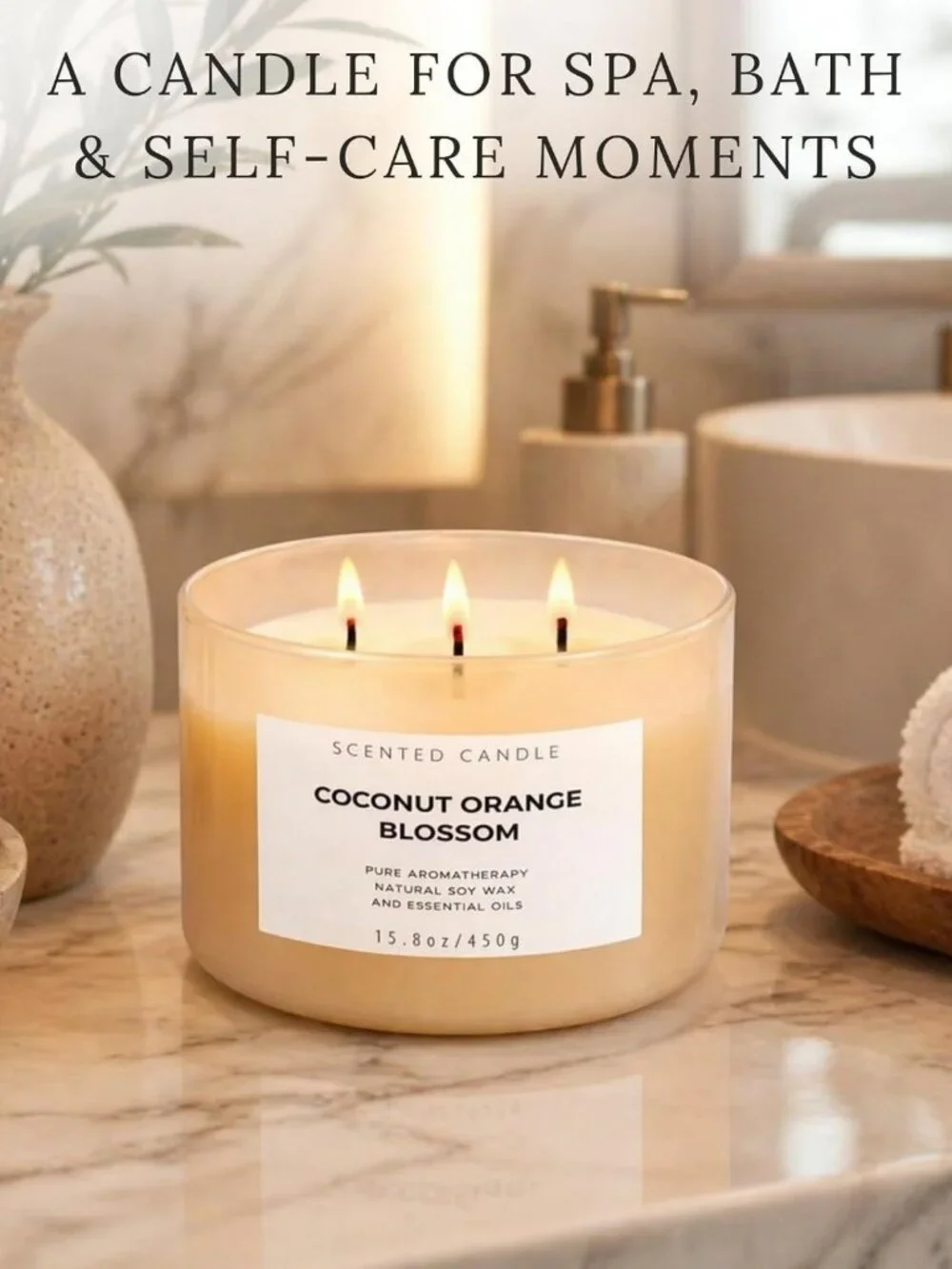 Tropical Coconut Orange Blossom Candle | 3-Wick Soy | Floral Citrus Scent | Long